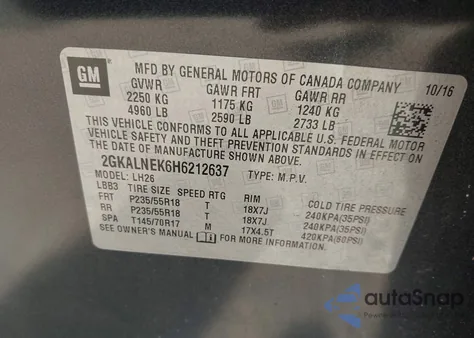 2017 GMC Terrain Sle-2 from USA, damaged, VIN 2GKALNEK6H6212637